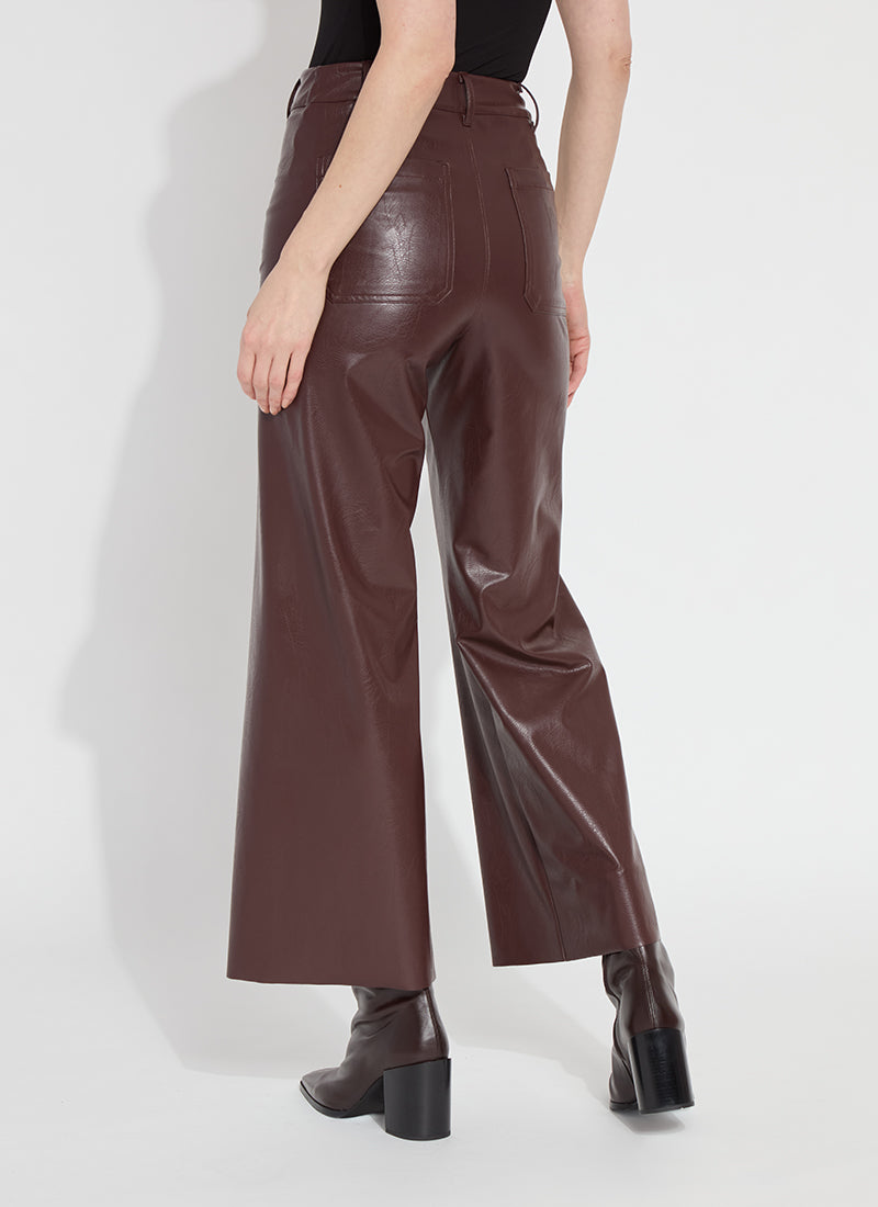 Wide Leather Trousers in Burgundy