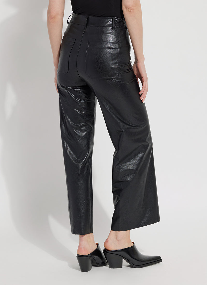 Wide Leather Trousers in Black