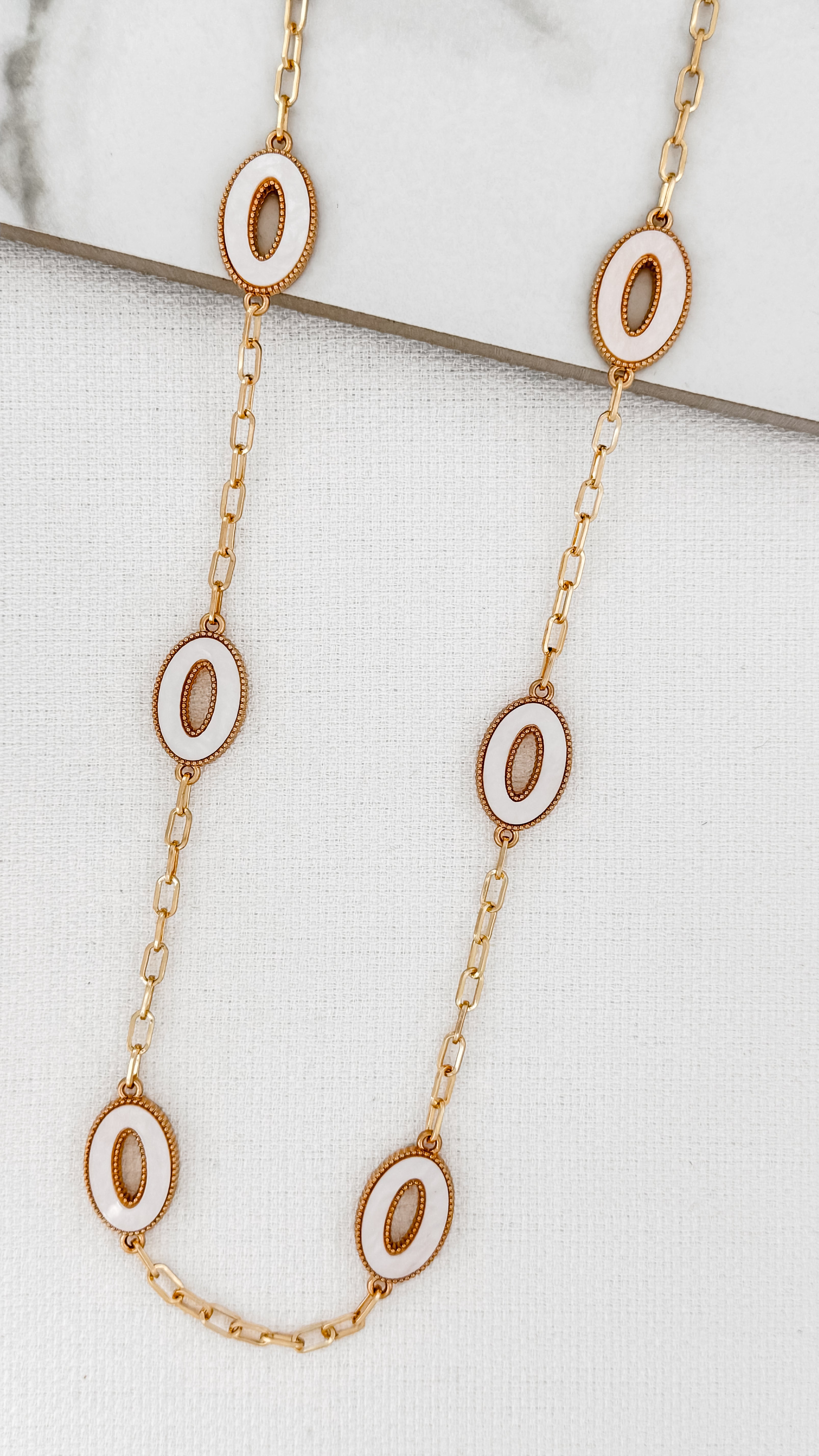 Oval Long Chain Necklace in Gold