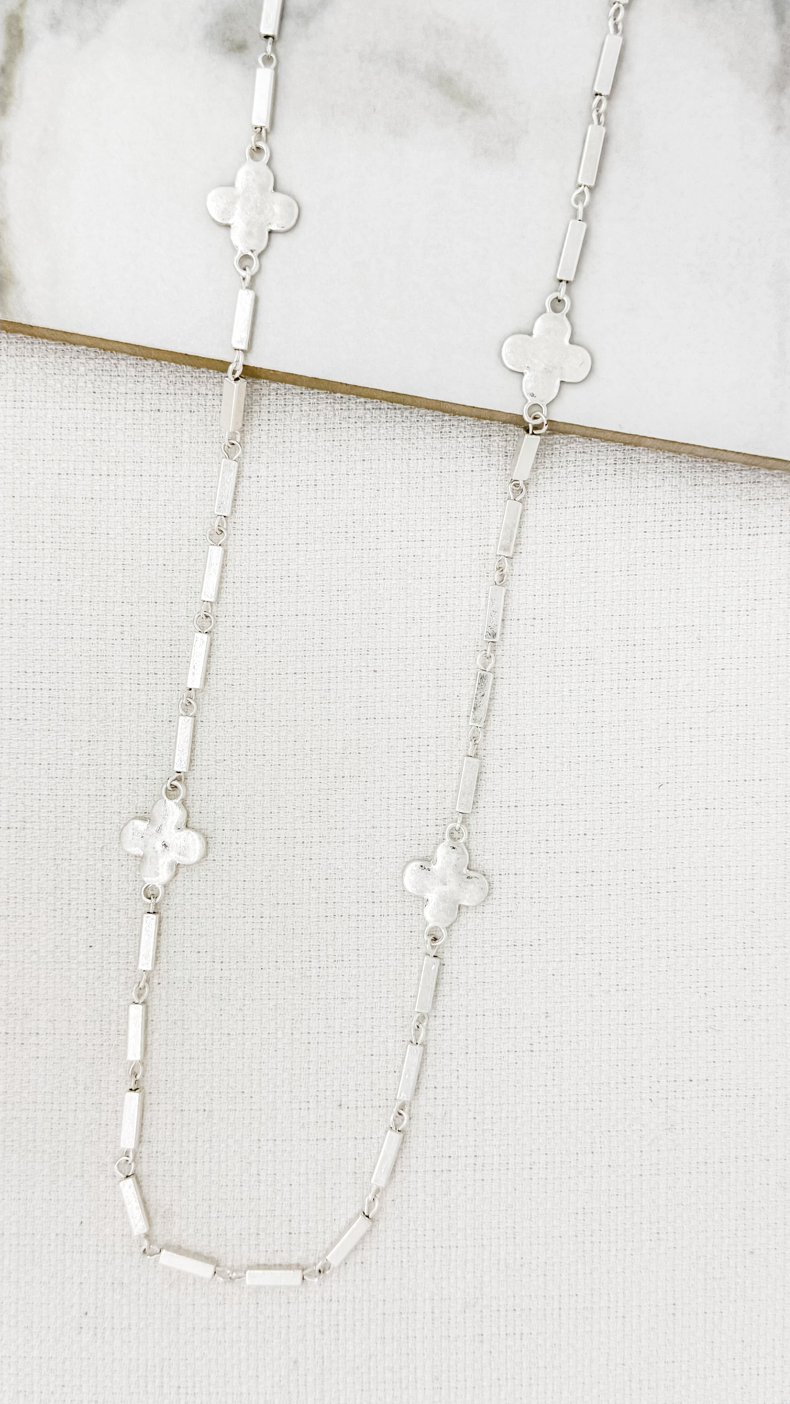 Clover Long Necklace in Silver