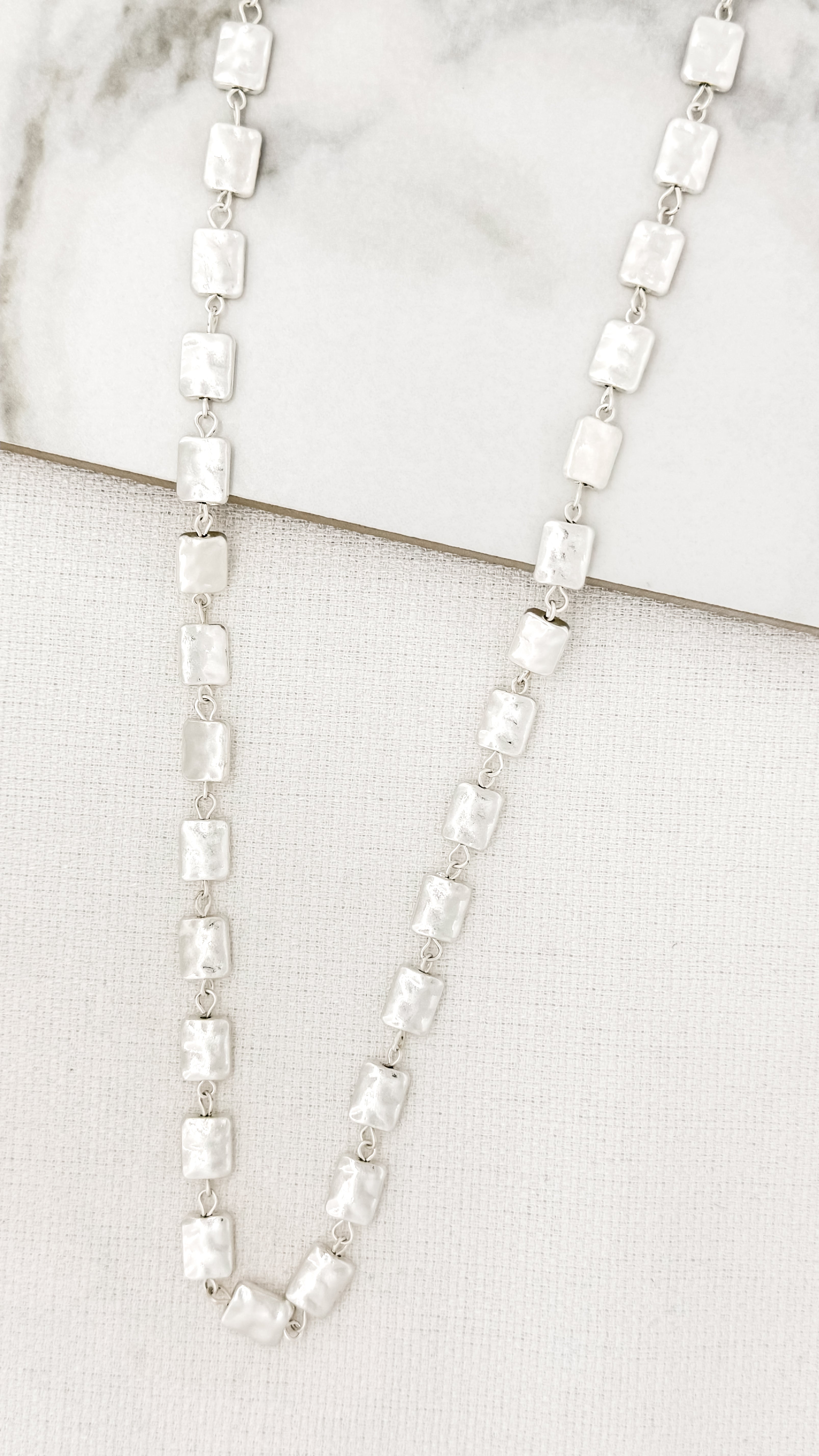 Square Long Necklace in Silver