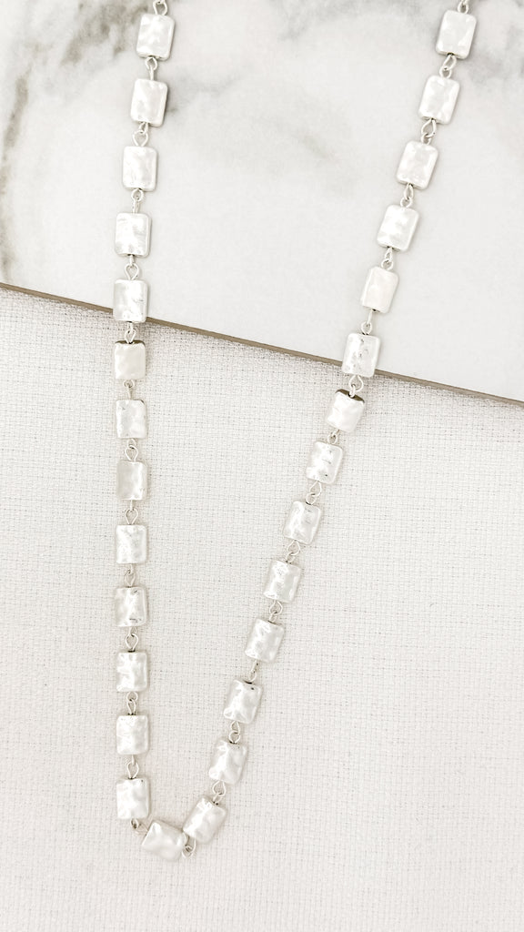 Square Long Necklace in Silver