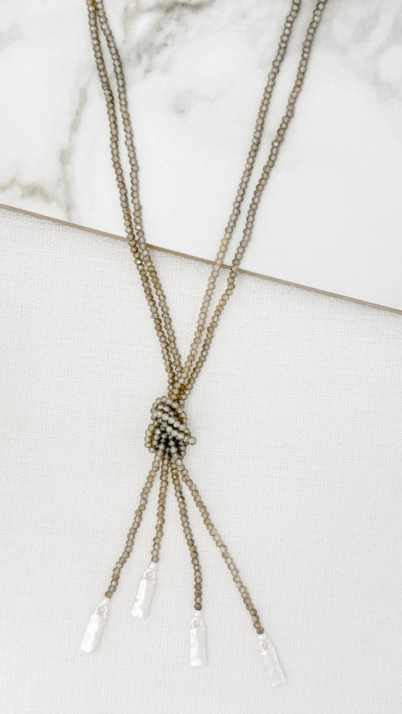 Beaded Knot Necklace in Grey