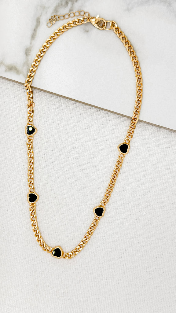 Heart Short Necklace in Gold and Black