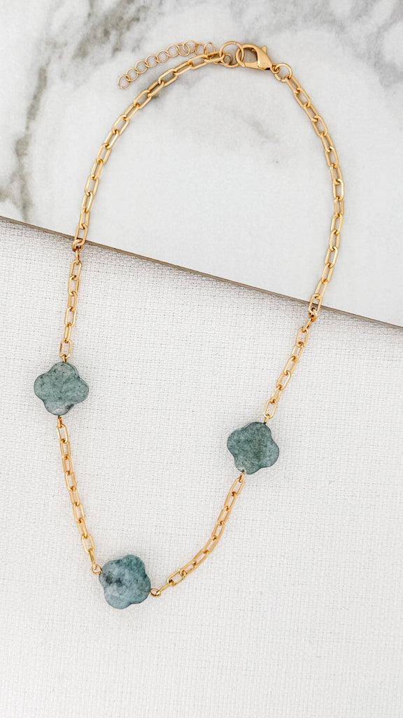 Chunky Clover Necklace in Blue