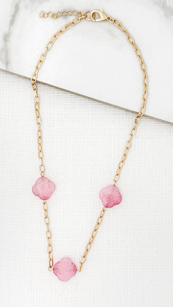 Chunky Clover Necklace in Pink