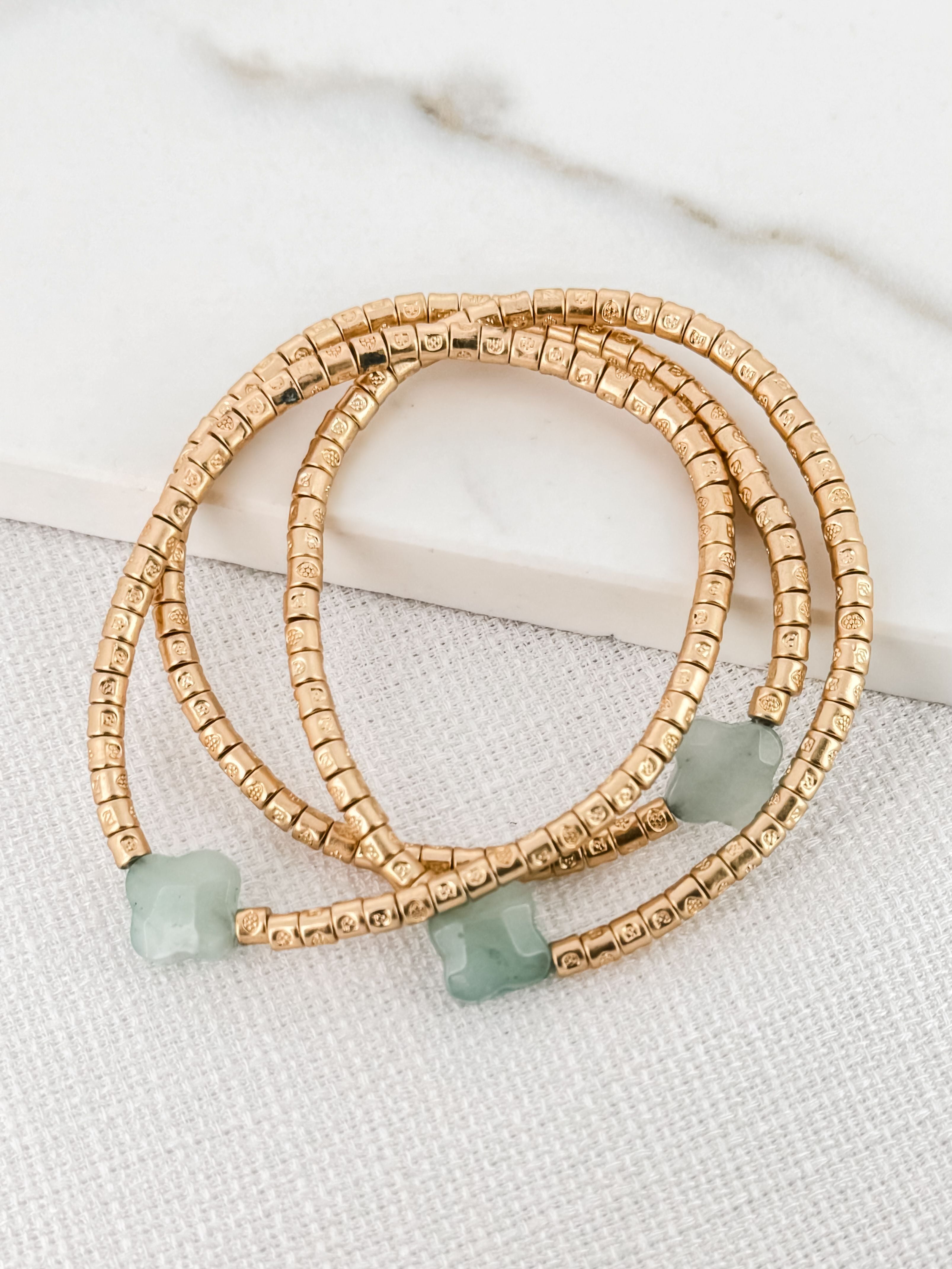 Triple Bracelet in Gold with Turquoise Mini Clovers