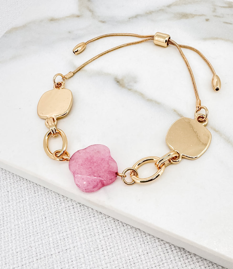 Chunky Clover Bracelet in Gold and Pink