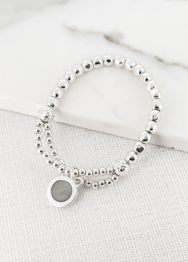 Grey Circle Pendant Bracelet in Silver