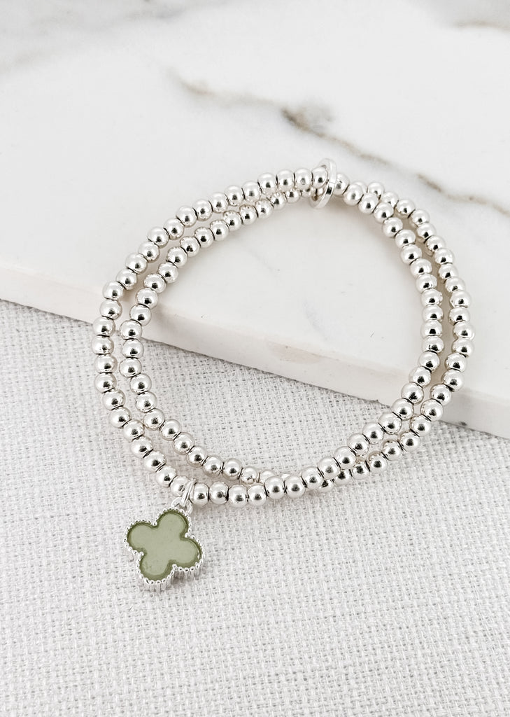 Layered Green Bracelet in Silver