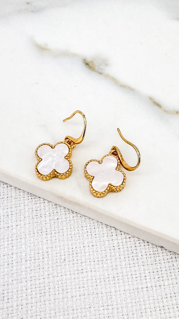 Clover Earrings in Gold and White