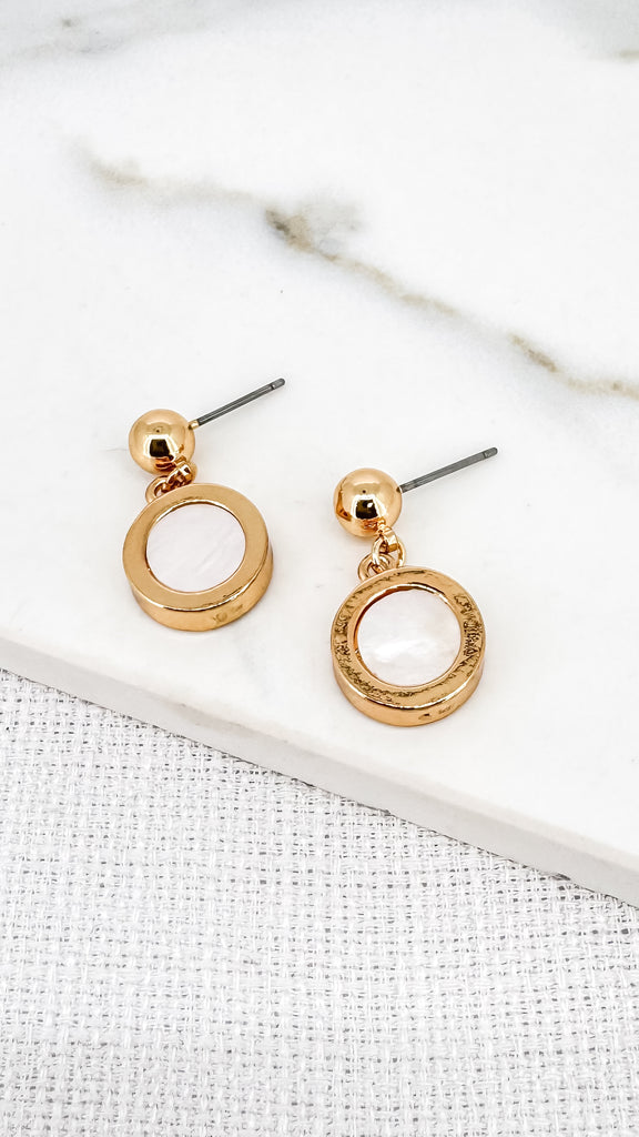Circle Drop Earrings in Gold & White