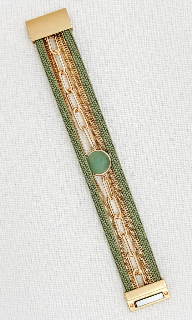 Band Bracelet in Green and Gold