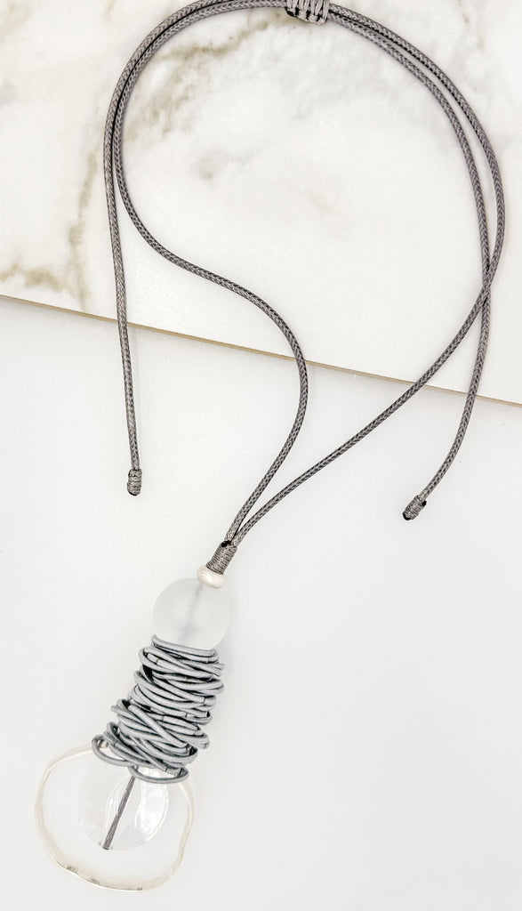 Rope Glass Pendant Necklace in Grey