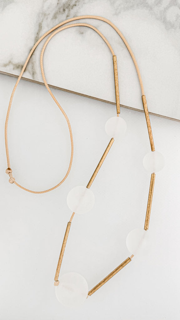 Glass Stone Long Necklace in Rose Gold