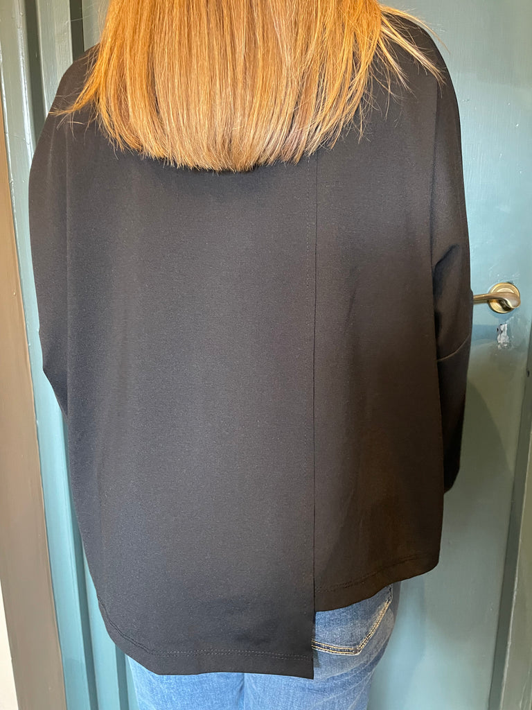 Asymmetric Long Sleeve Top in Black