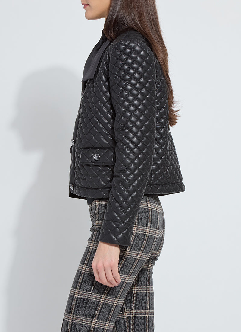 Aurelie Quilted Vegan Leather Jacket - Black