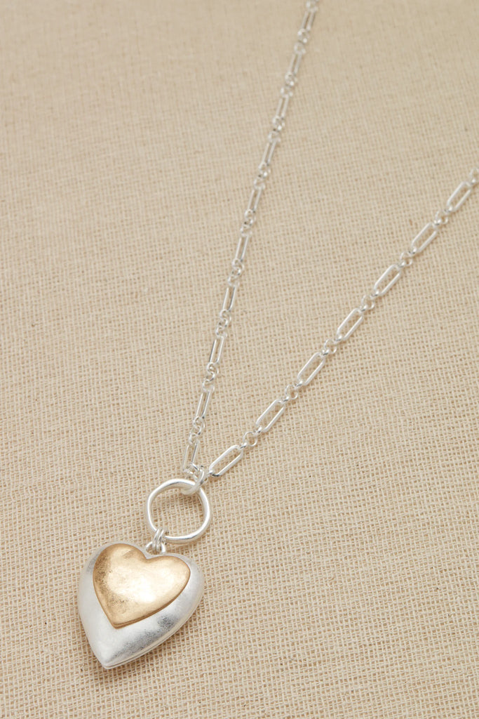 Long Chain Heart Pendant in Silver/Gold