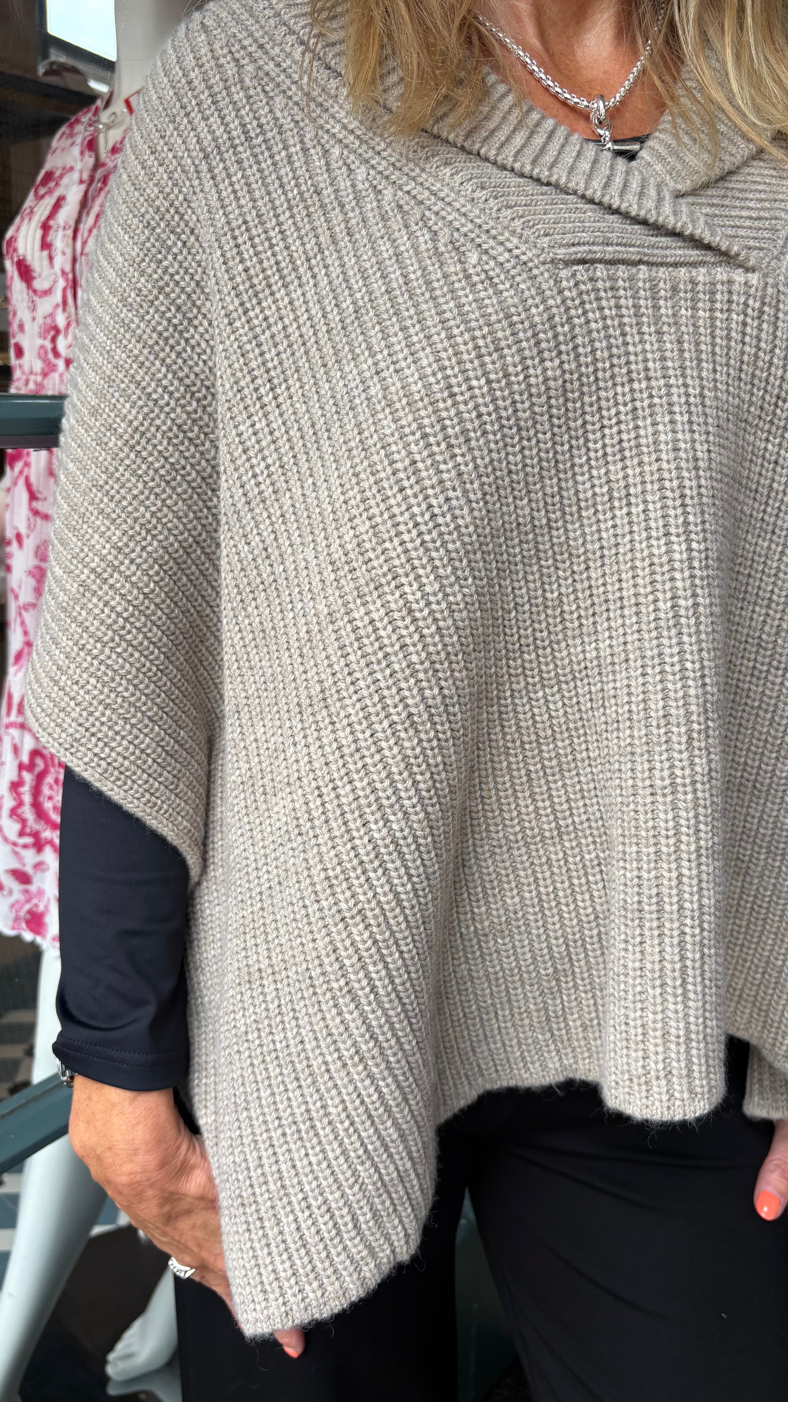 Ribbed Poncho - Taupe