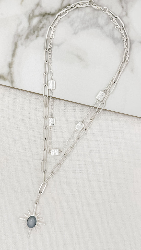 Short Layered Starburst Necklace in Silver