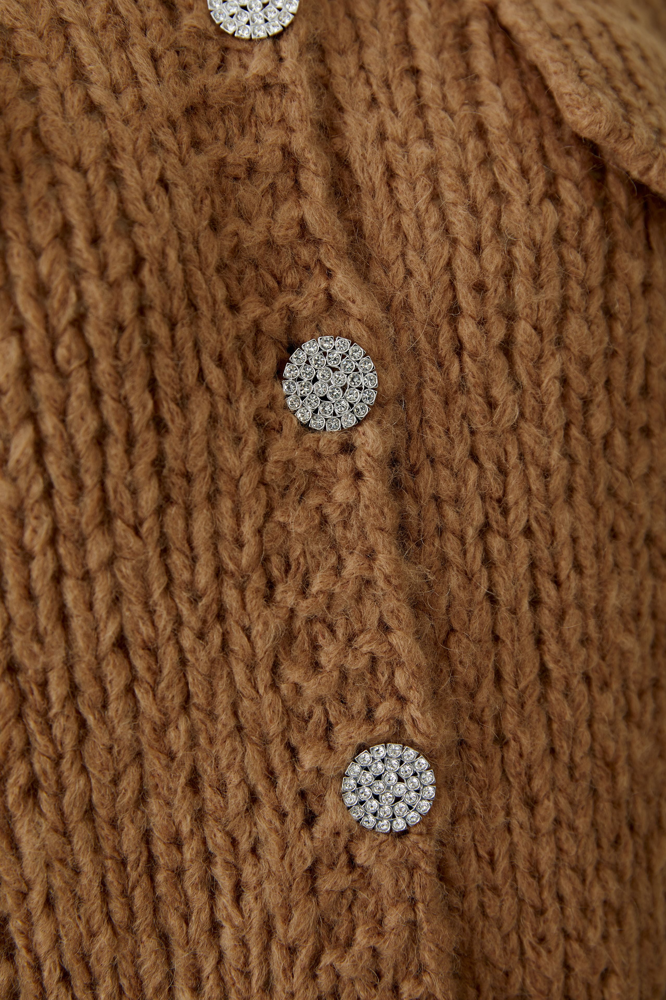 Chunky Crew Neck Knitted Cardigan - Caramel