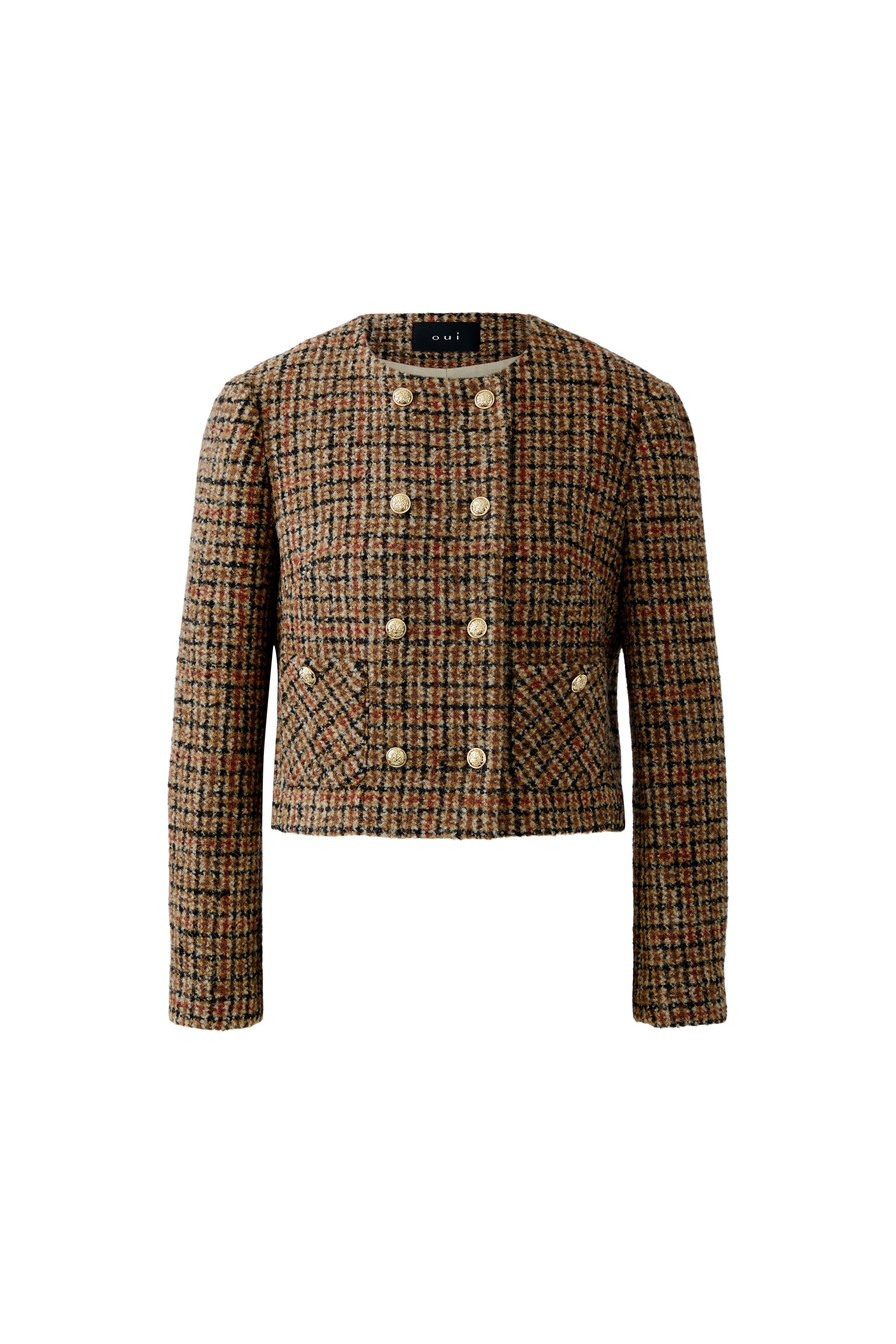 Tweed Cropped Jacket - Caramel/Black