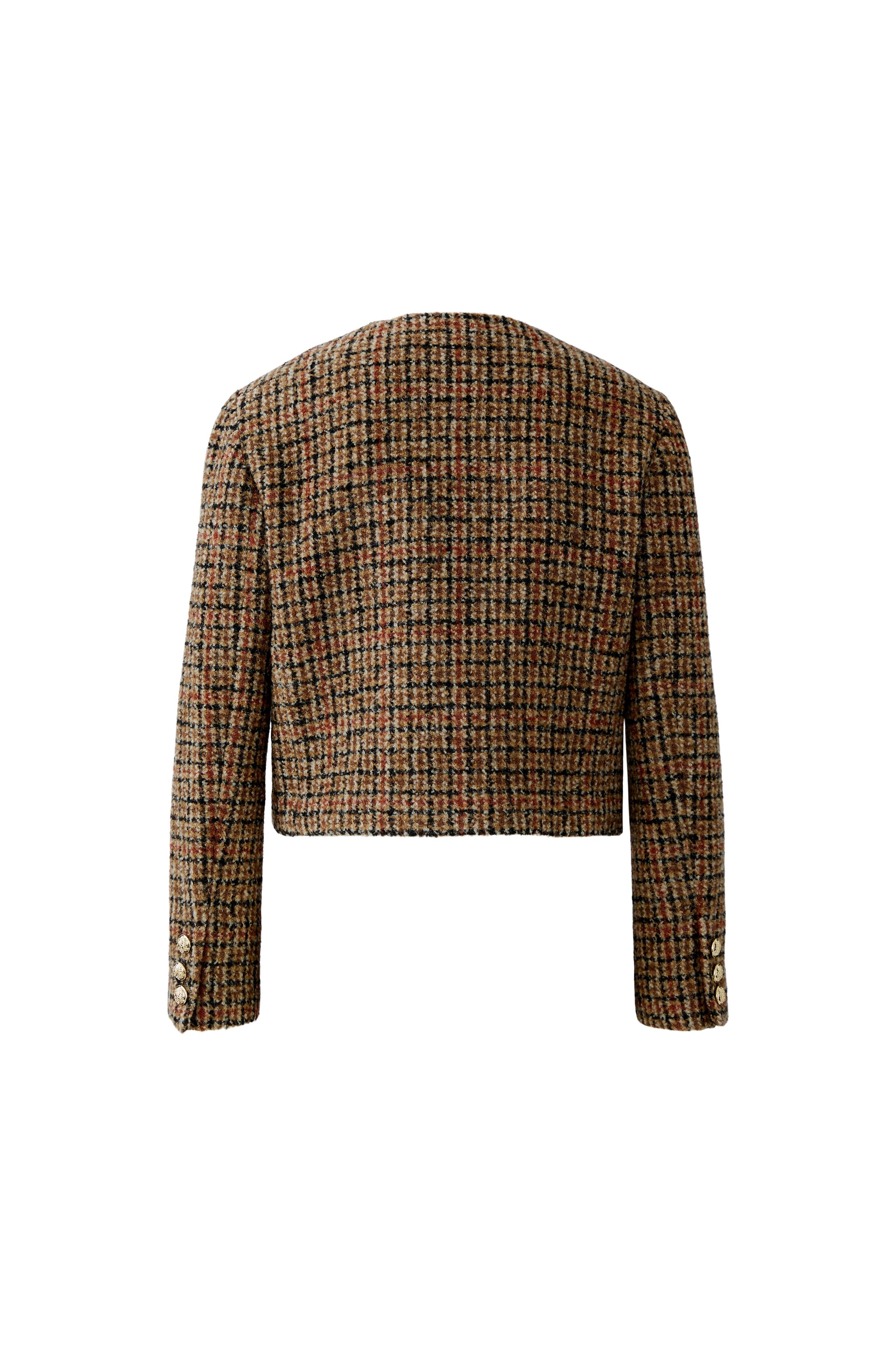 Tweed Cropped Jacket - Caramel/Black