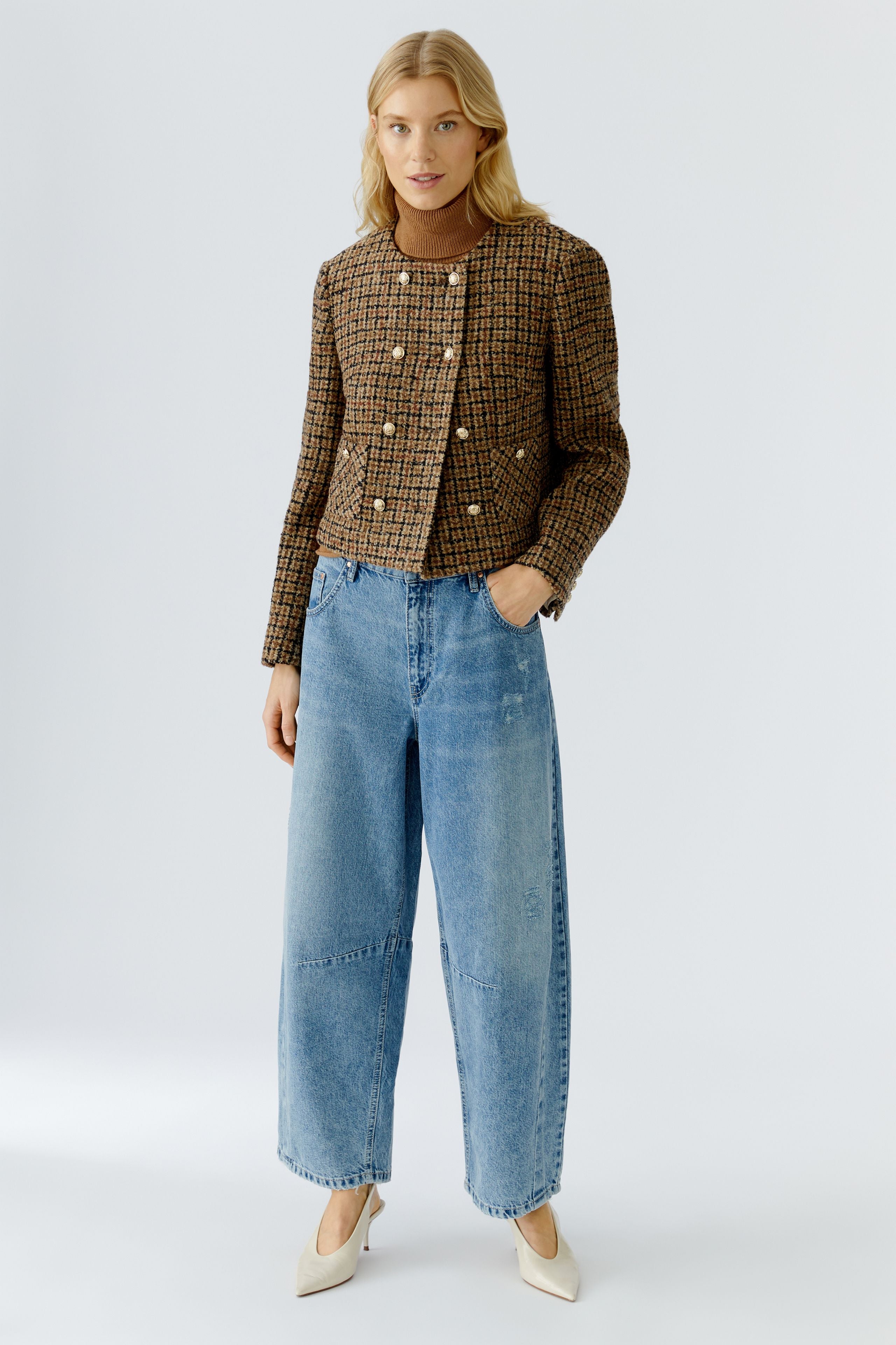 Tweed Cropped Jacket - Caramel/Black