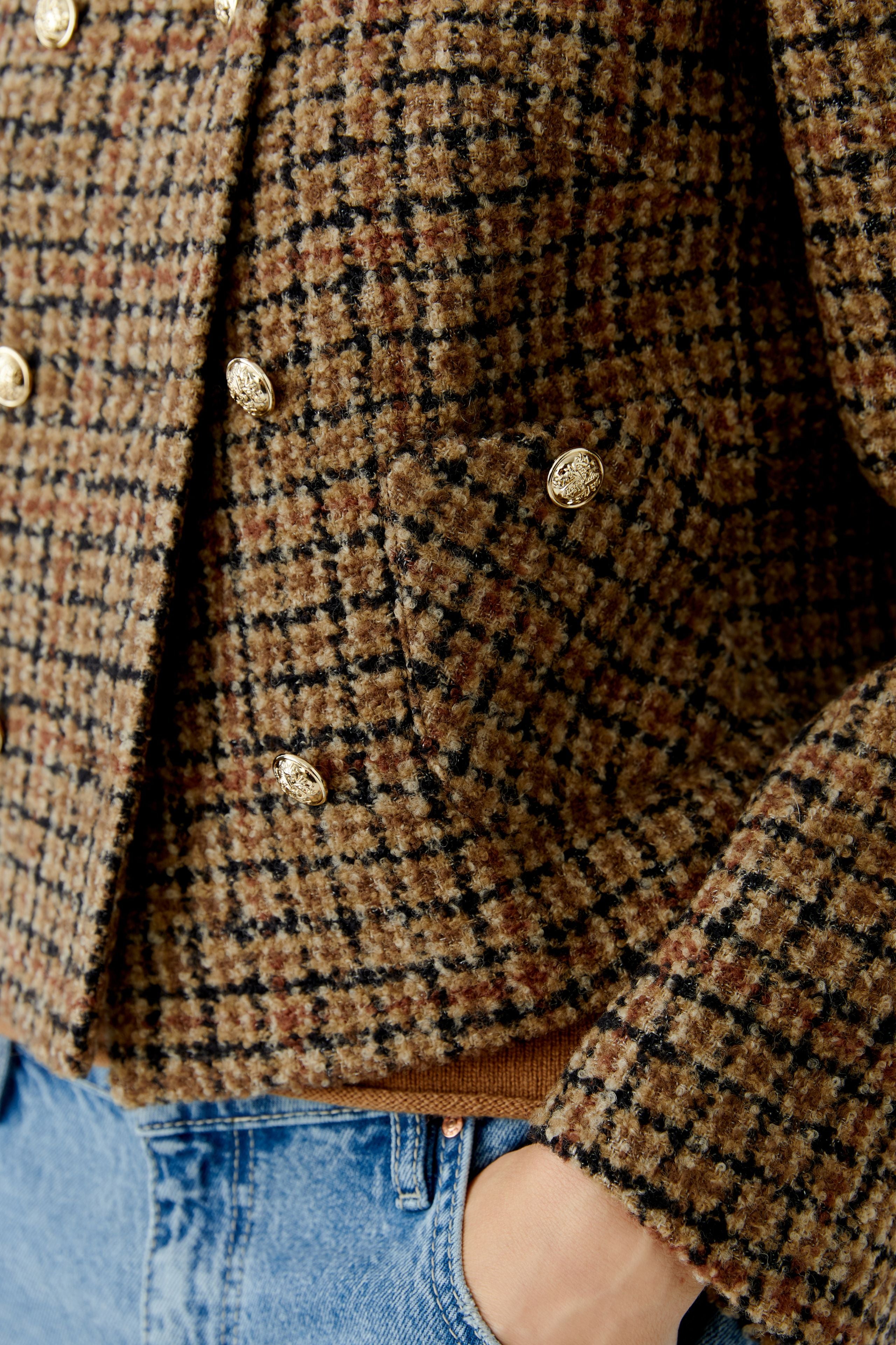 Tweed Cropped Jacket - Caramel/Black