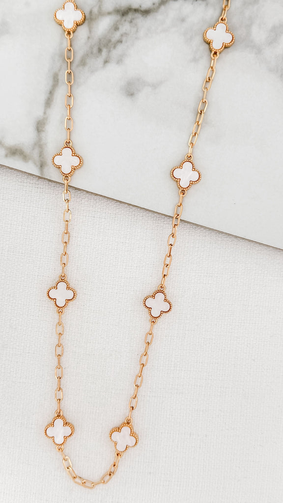 Long Clover Necklace in Gold & Ivory