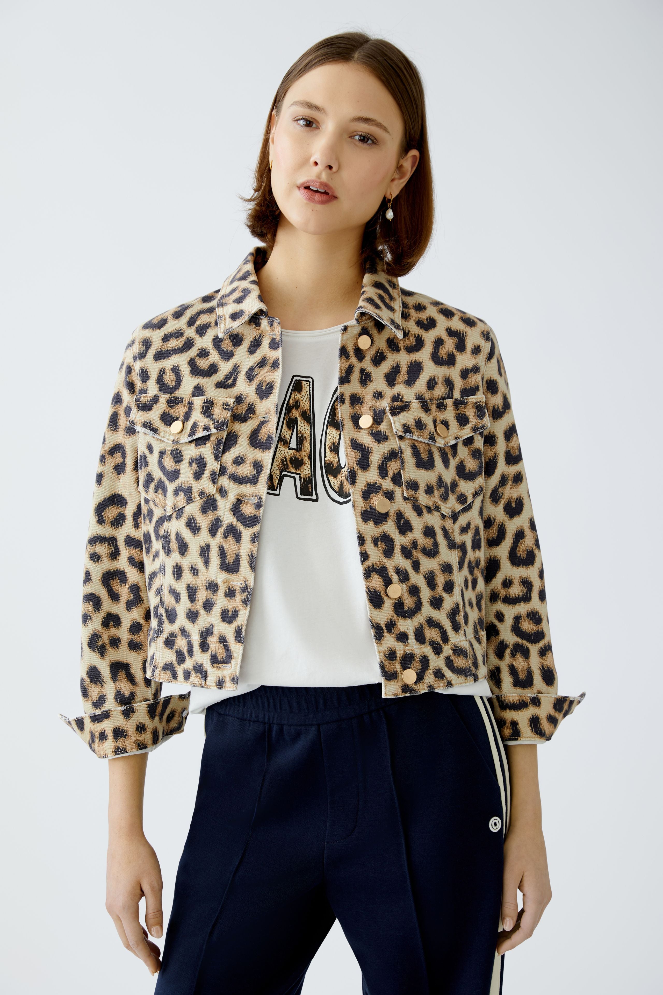 Boxy Denim Jacket - Leopard Print