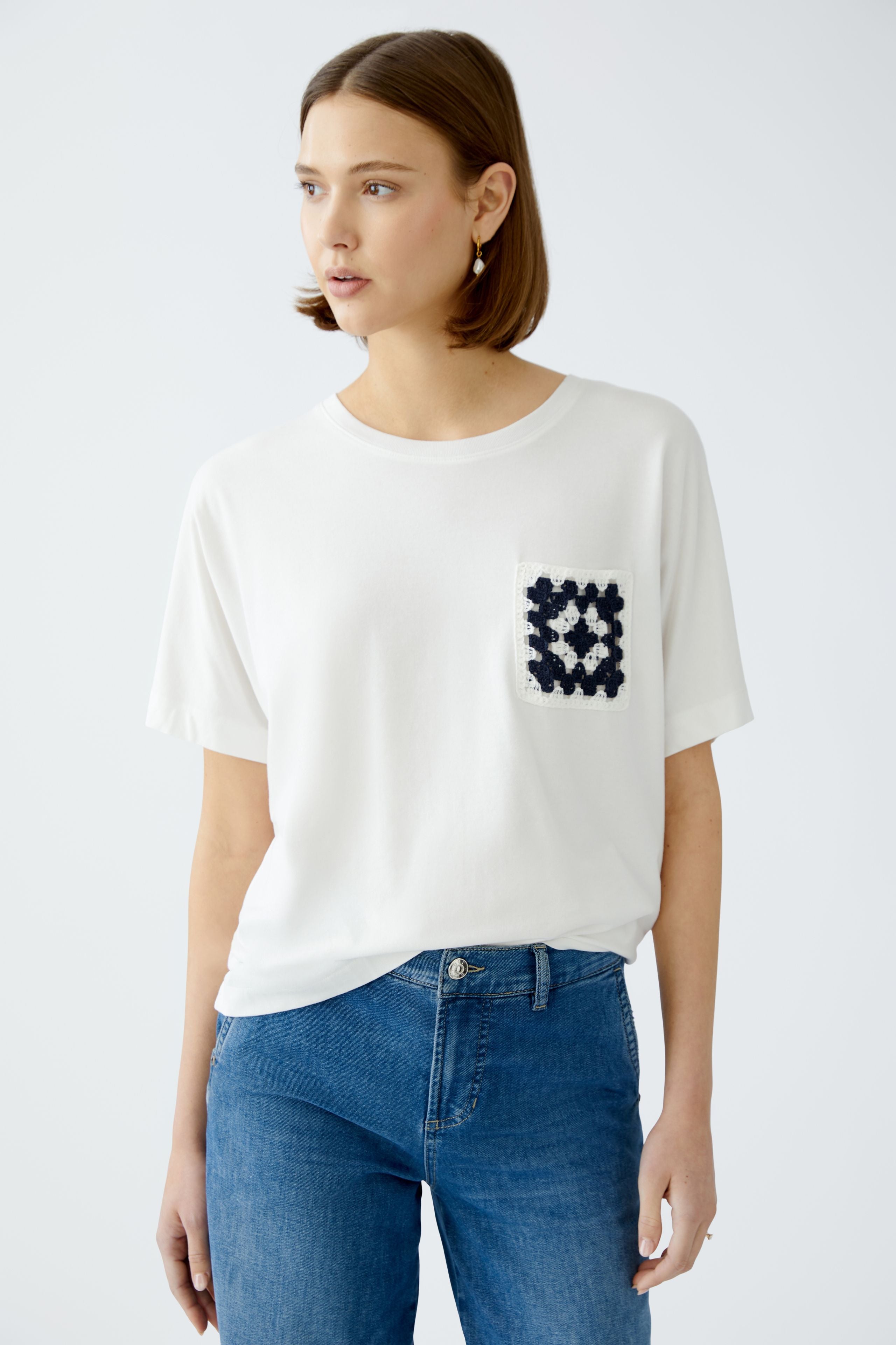 Crochet Pocket T-Shirt - White