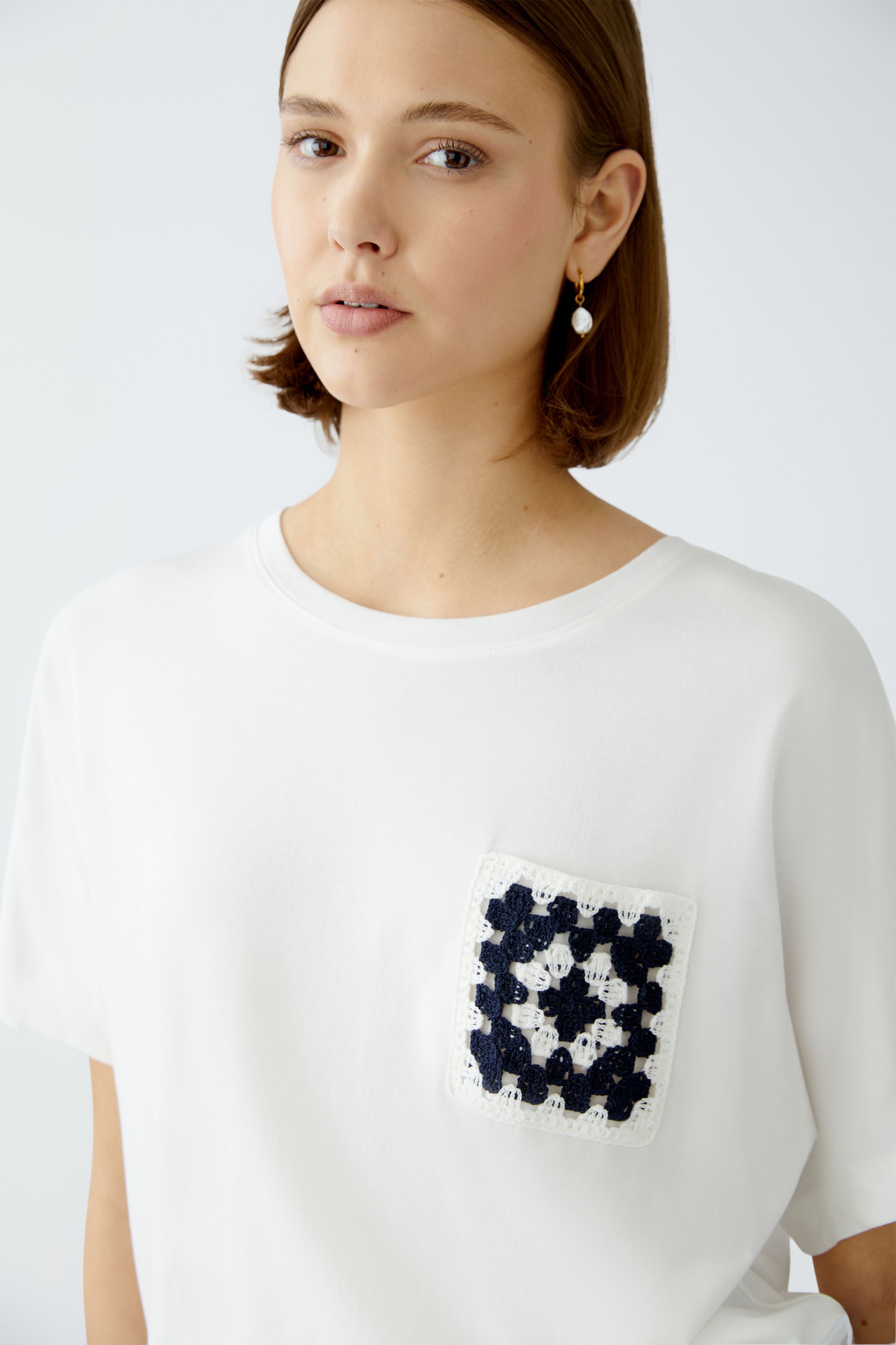 Crochet Pocket T-Shirt - White