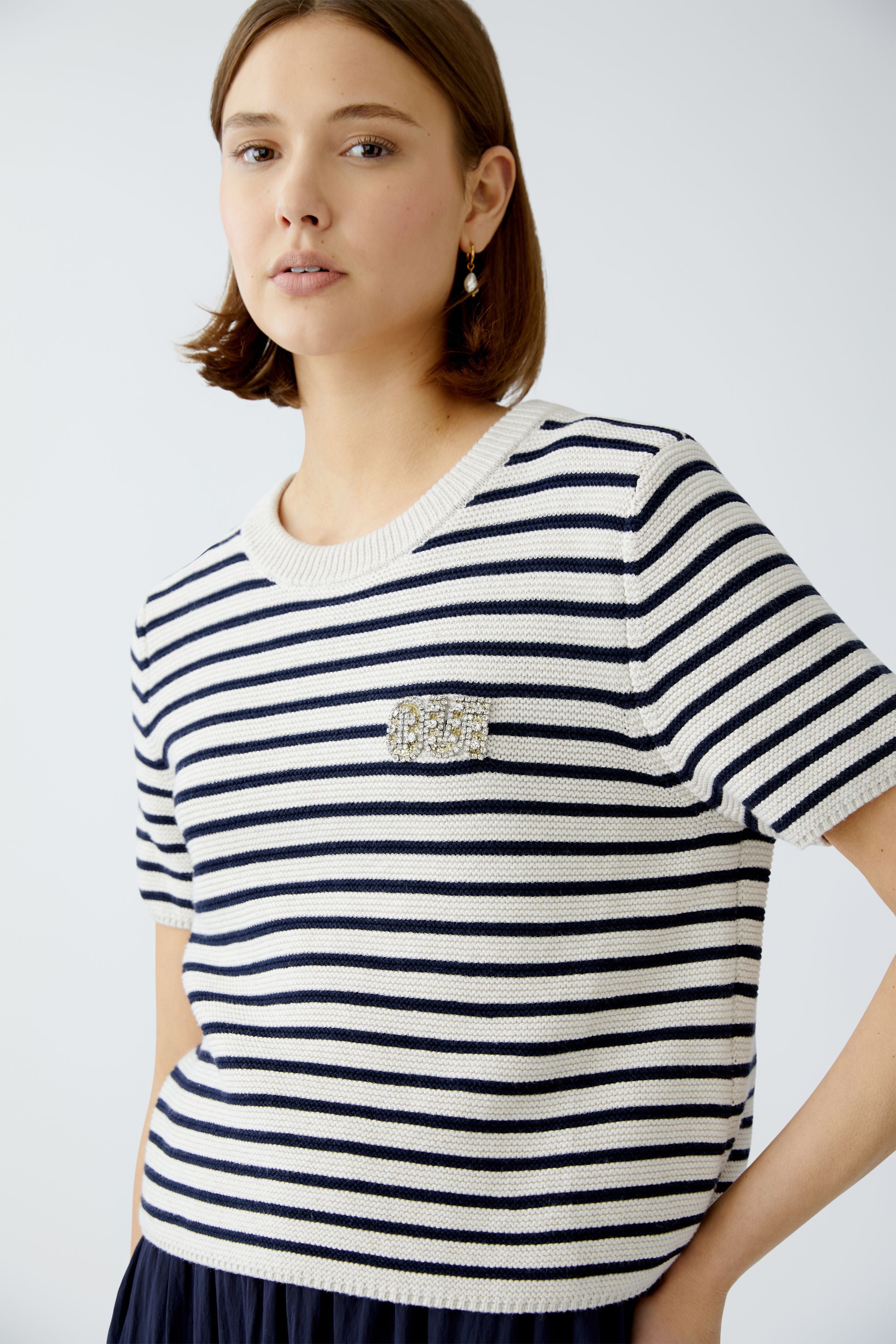 Short-Sleeved Jumper - Stone/Navy