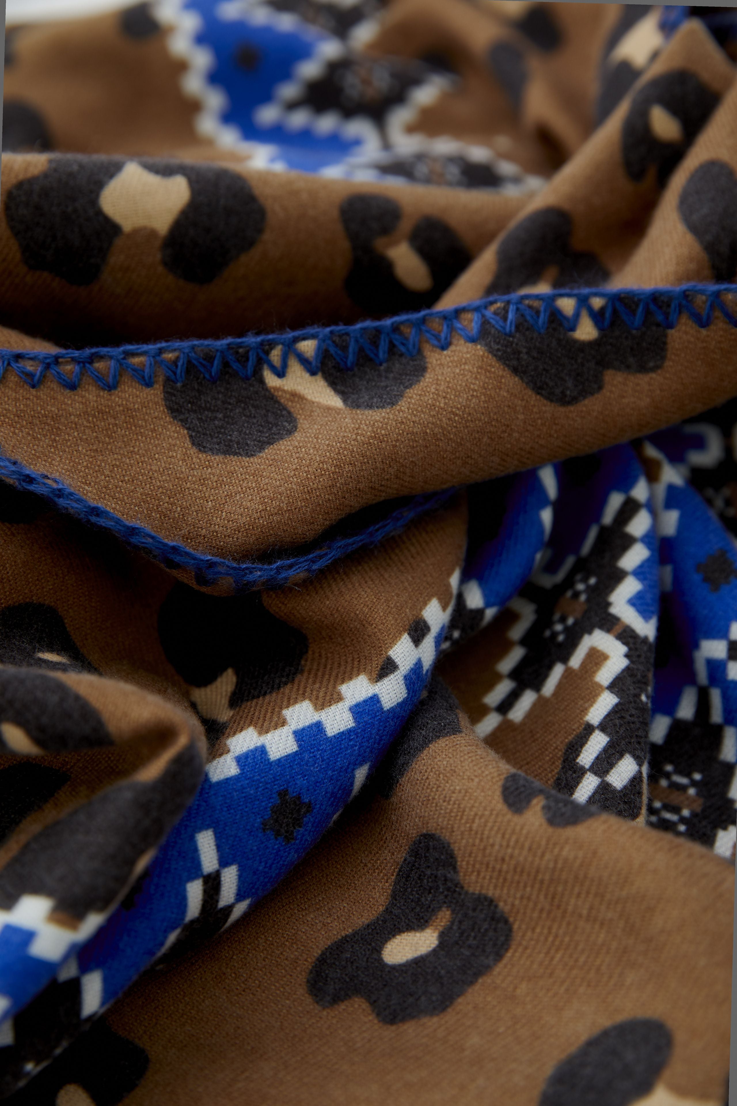 Animal Print Bandana Scarf - Caramel/Blue