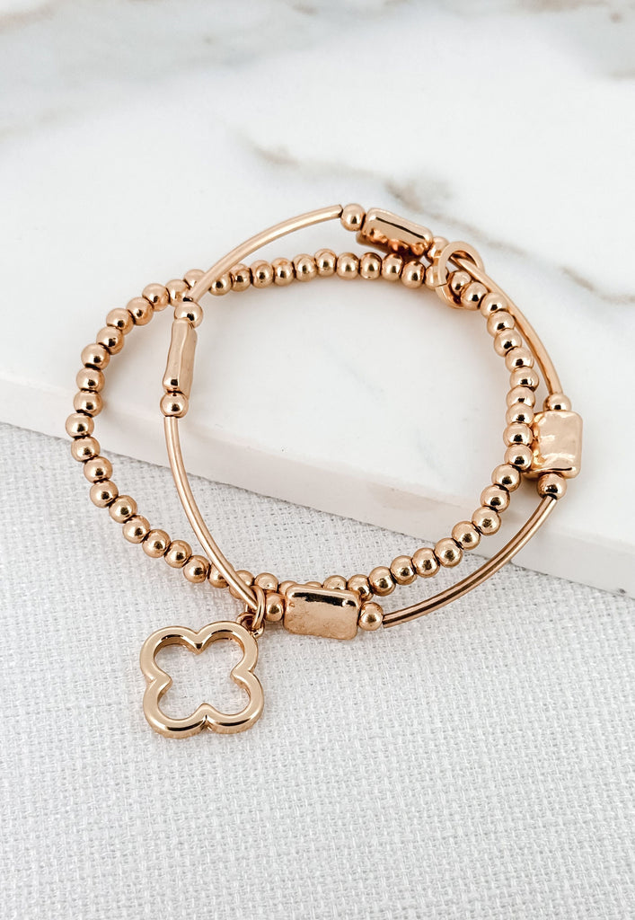 Layered Hollow Clover Bracelet in Gold