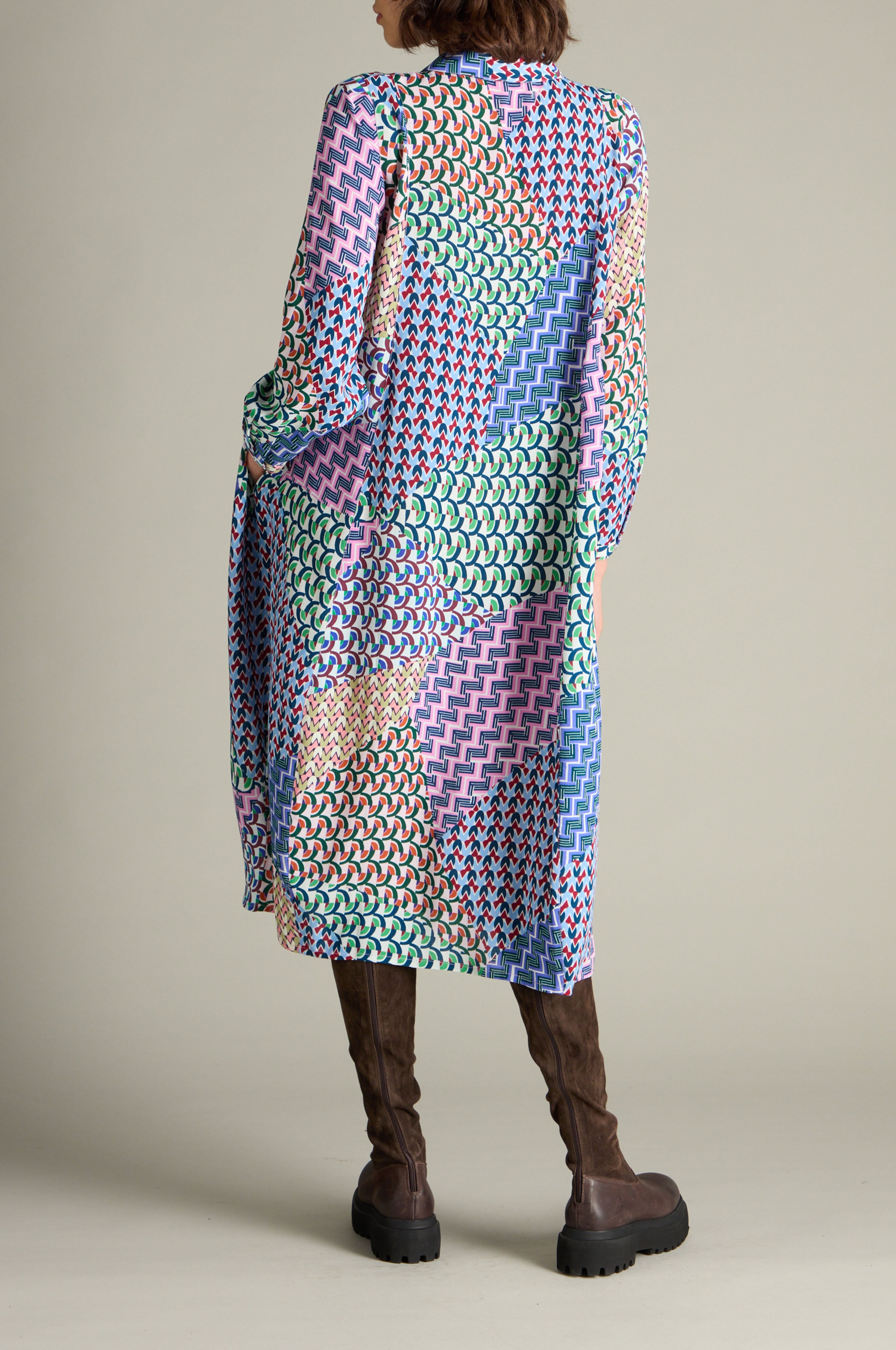 Geo Patchwork Print Dress - Multi