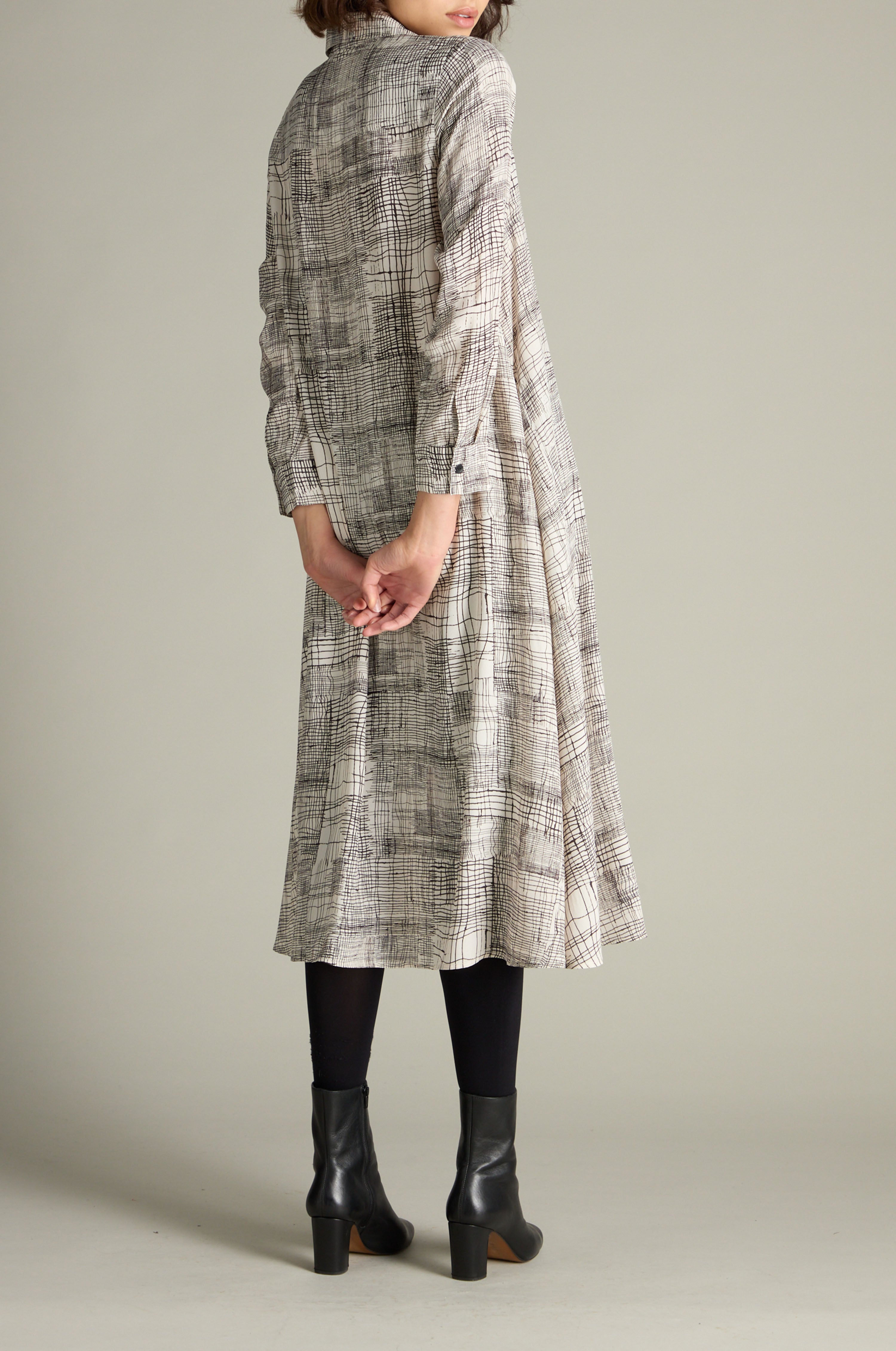 Etched Check Print Dress - Ivory/Black