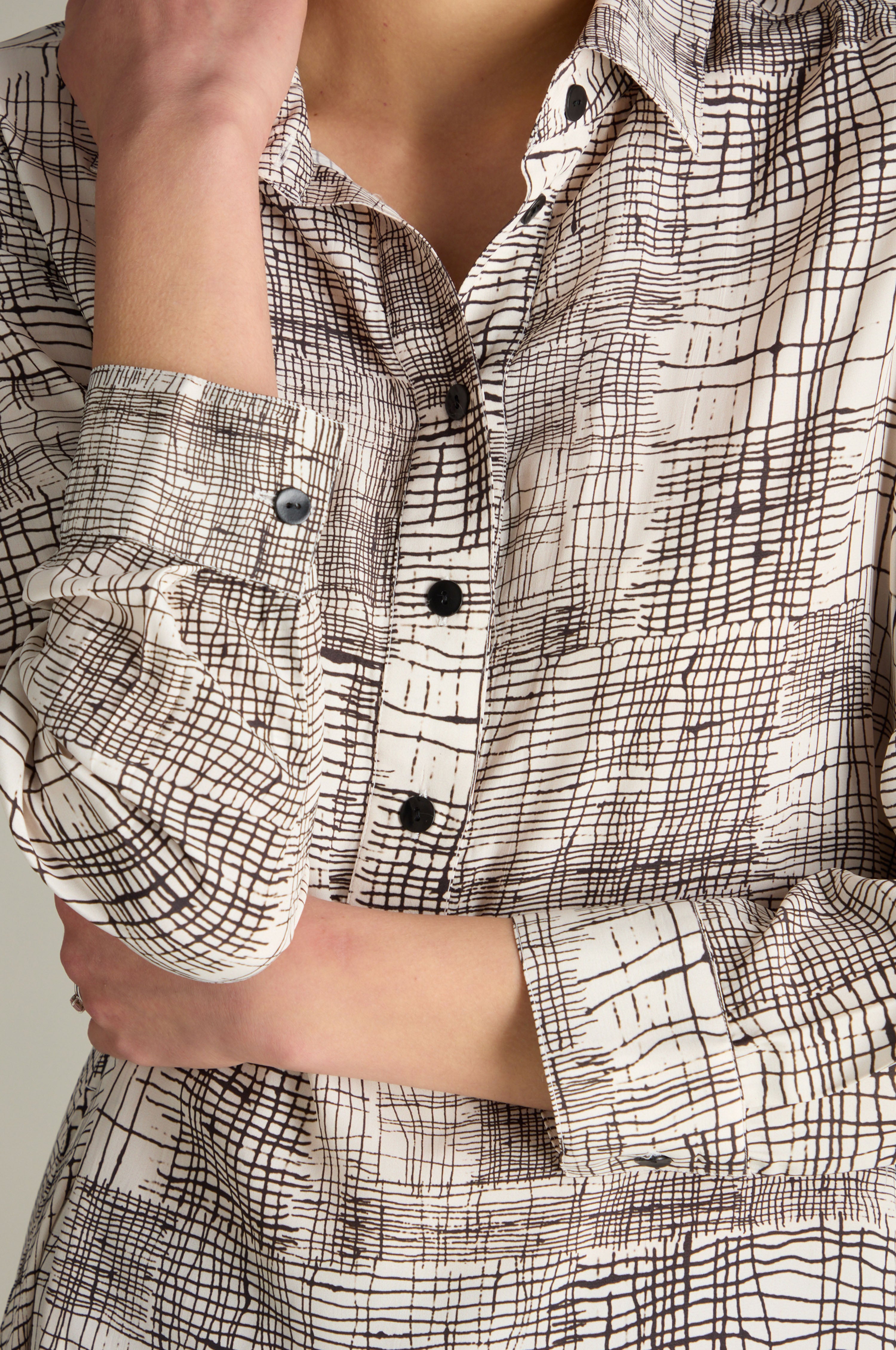 Etched Check Print Dress - Ivory/Black