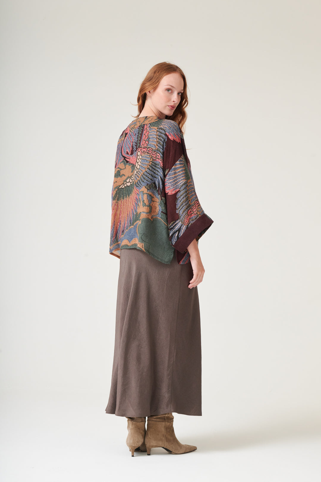 Crane Wool kimono  - Plum
