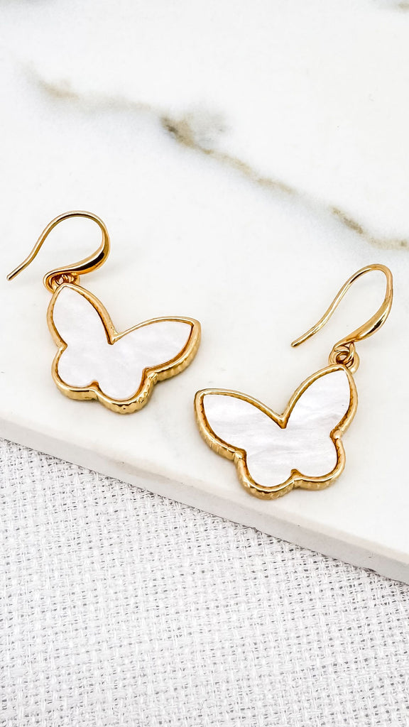 Butterfly Earrings in Ivory & Gold