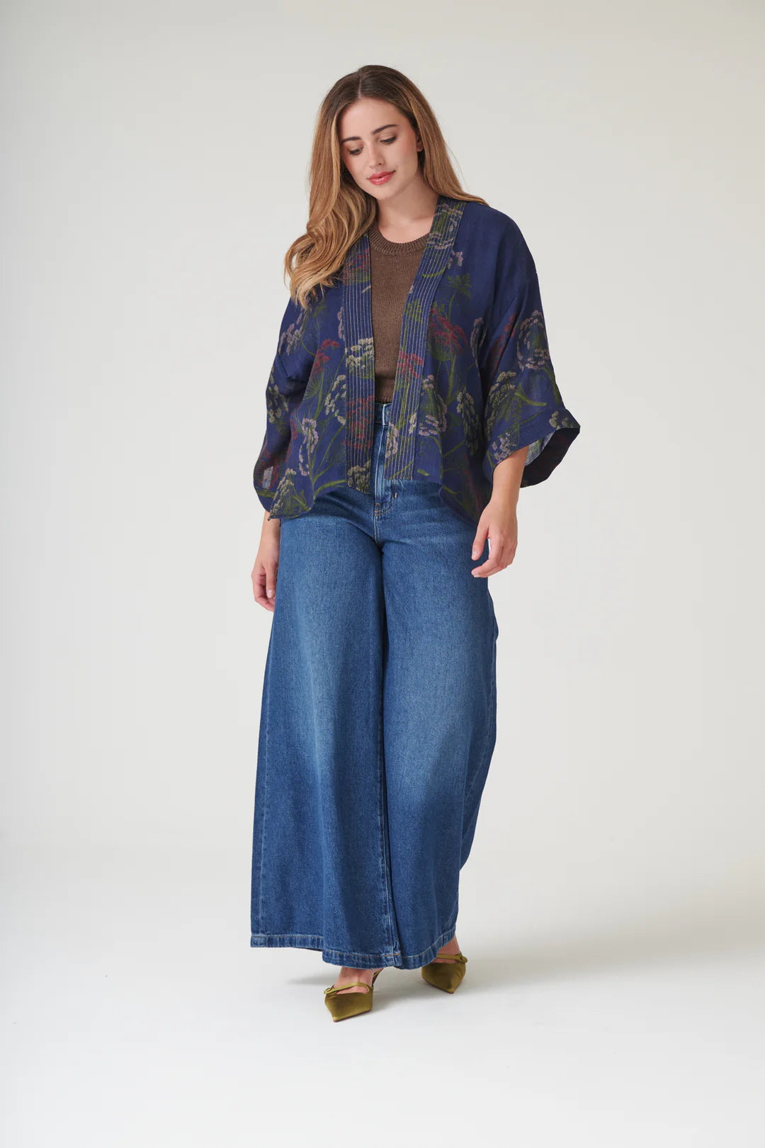 Parsley Seed Wool Kimono - Midnight Blue