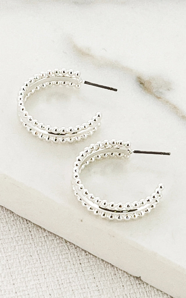 Beaded Hoop in Earrings in Silver