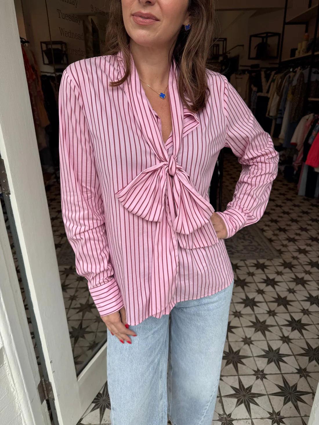 Lily Stripe Bow Shirt - Pink