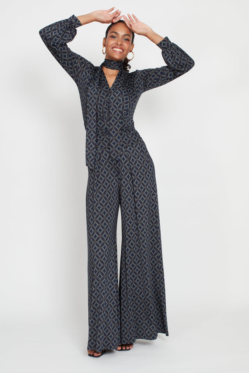 Sharon Geo Print Jumpsuit - Green Mix