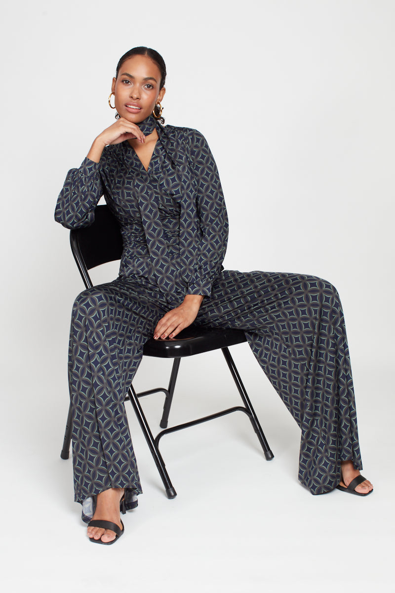 Sharon Geo Print Jumpsuit - Green Mix