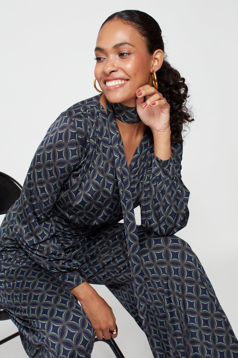 Sharon Geo Print Jumpsuit - Green Mix