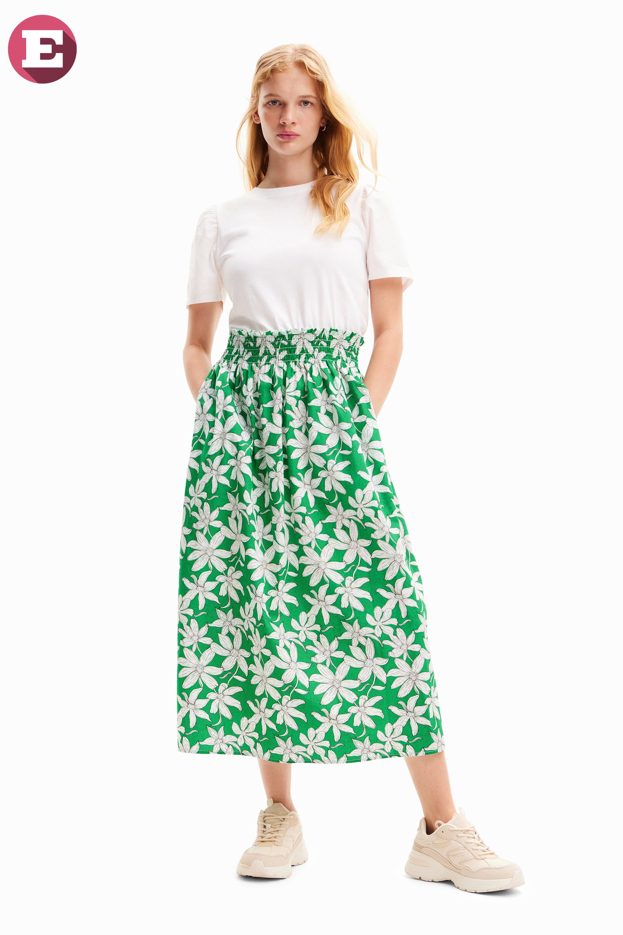 Floral Print Dress in White/Green