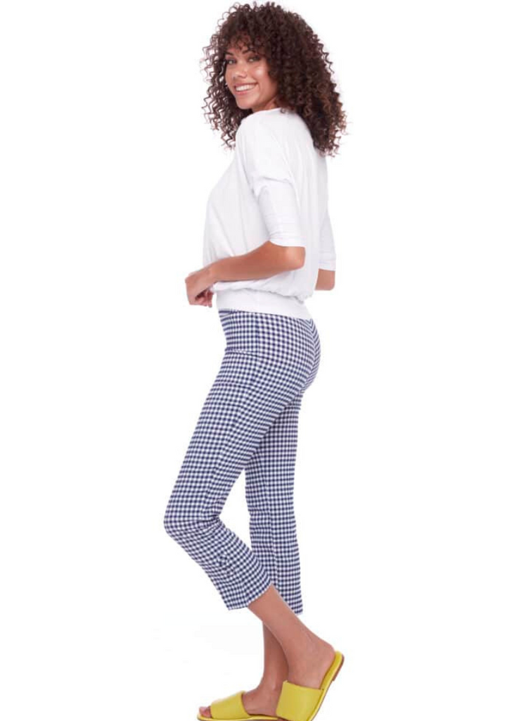 Gingham Crop Trousers in Blue and White