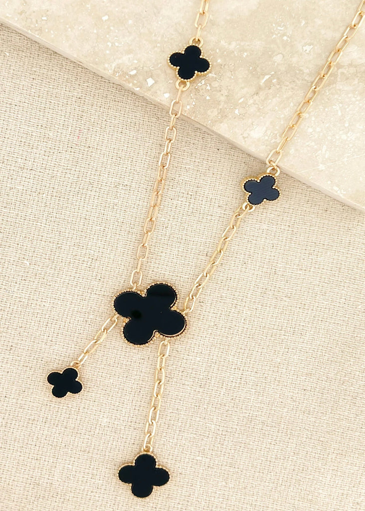 Clover Detail Necklace in Black/Gold